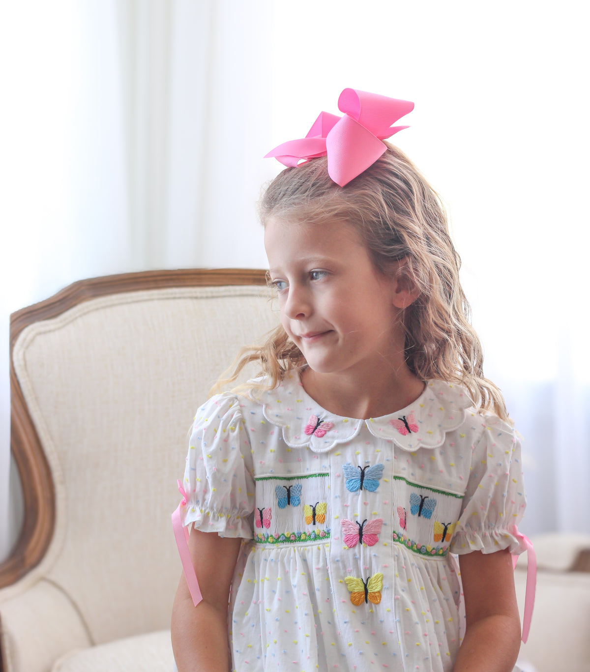 Smocked Butterflies Swiss Dot Bubble