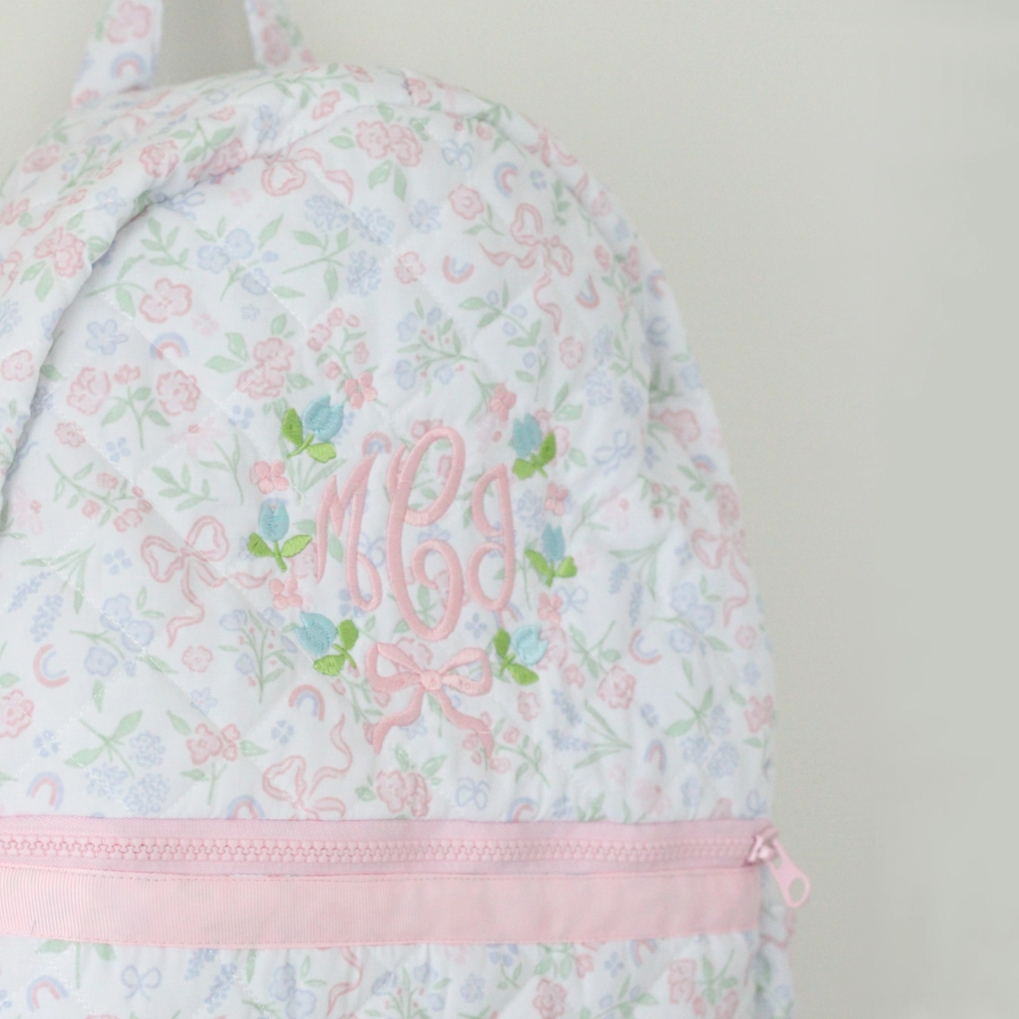 PASTEL FLORAL & BOWS QUILTED BACKPACK