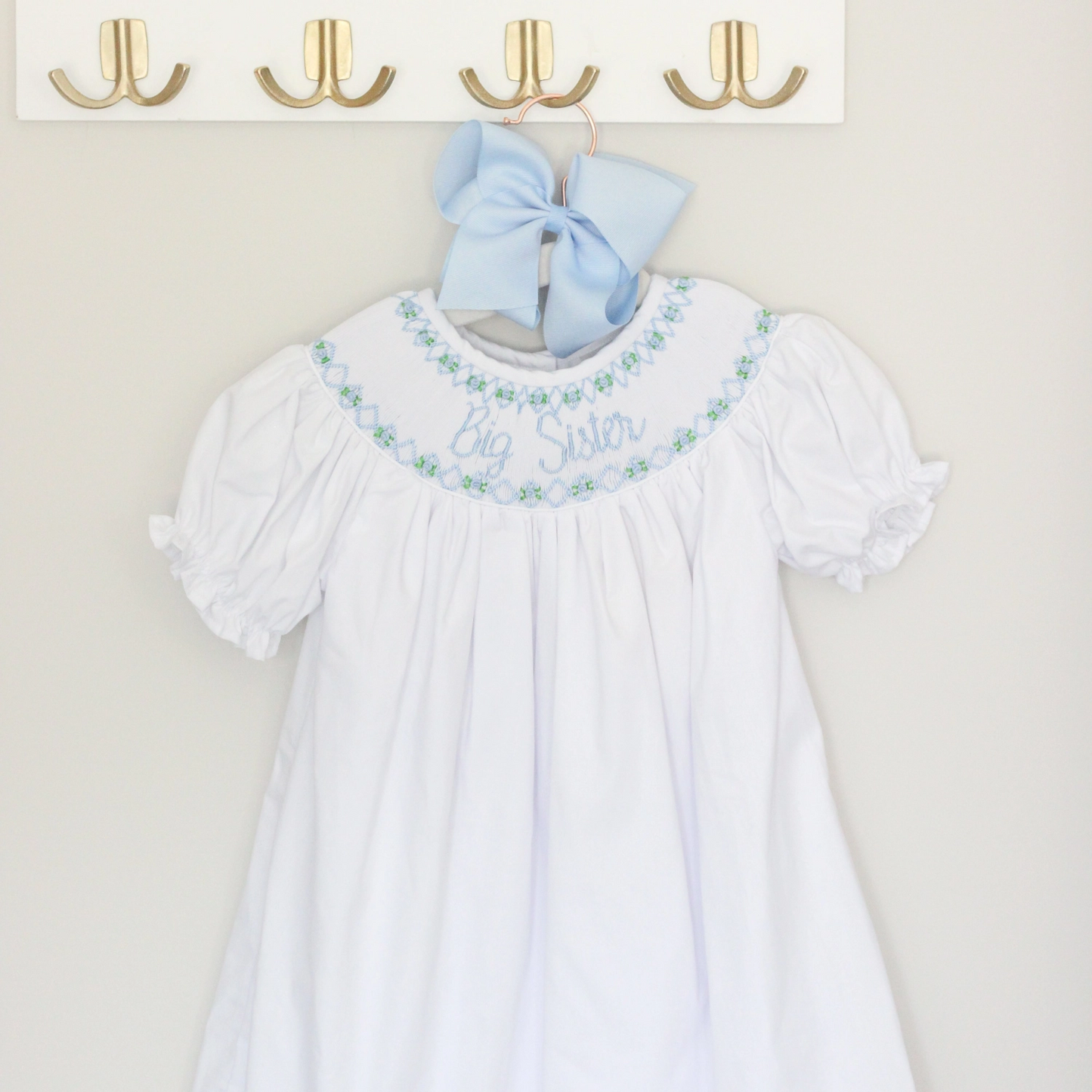Blue Big Sister Smocked Bishop Dress