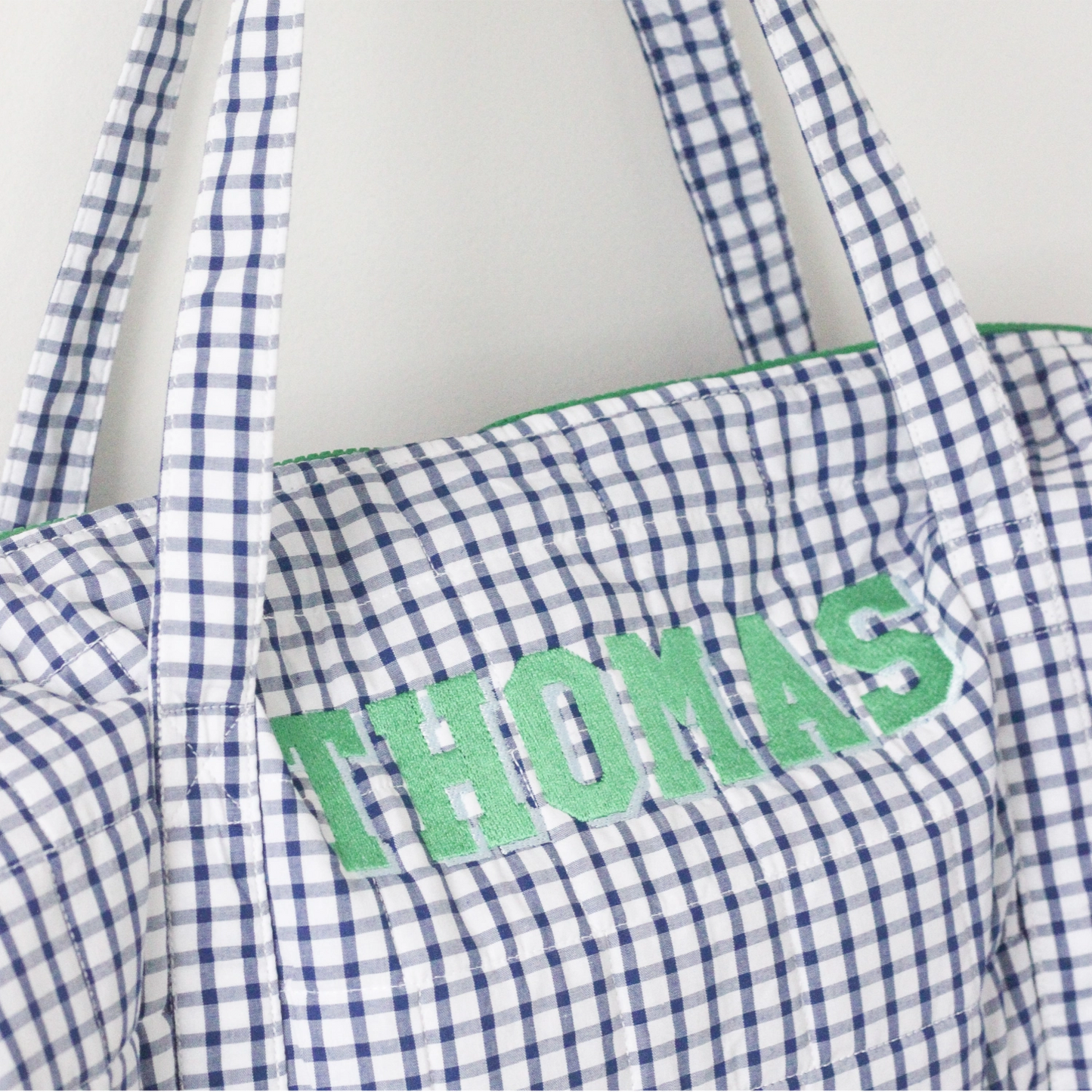 Navy Windowpane & Green Quilted Duffel