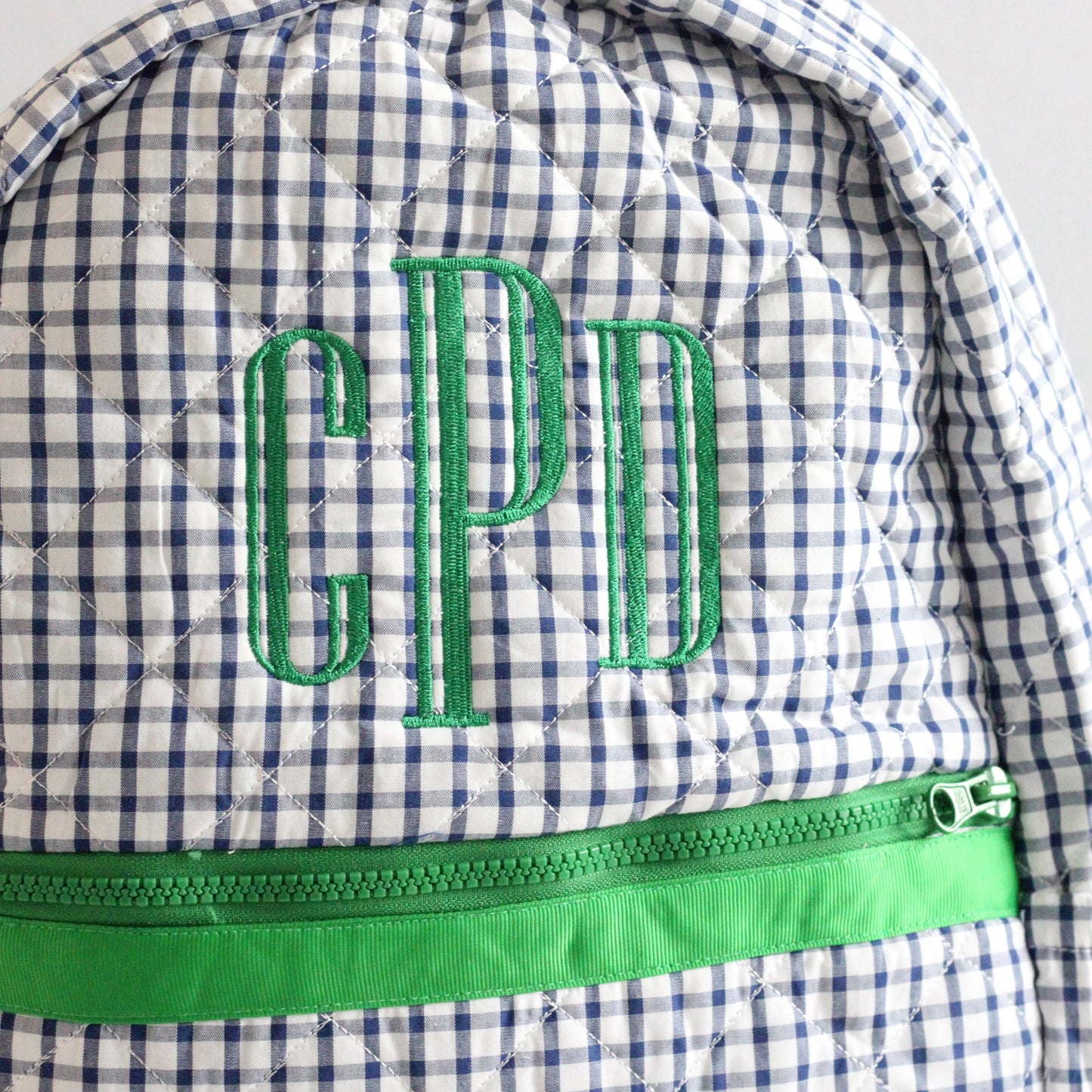 Navy Windowpane & Green Quilted Backpack