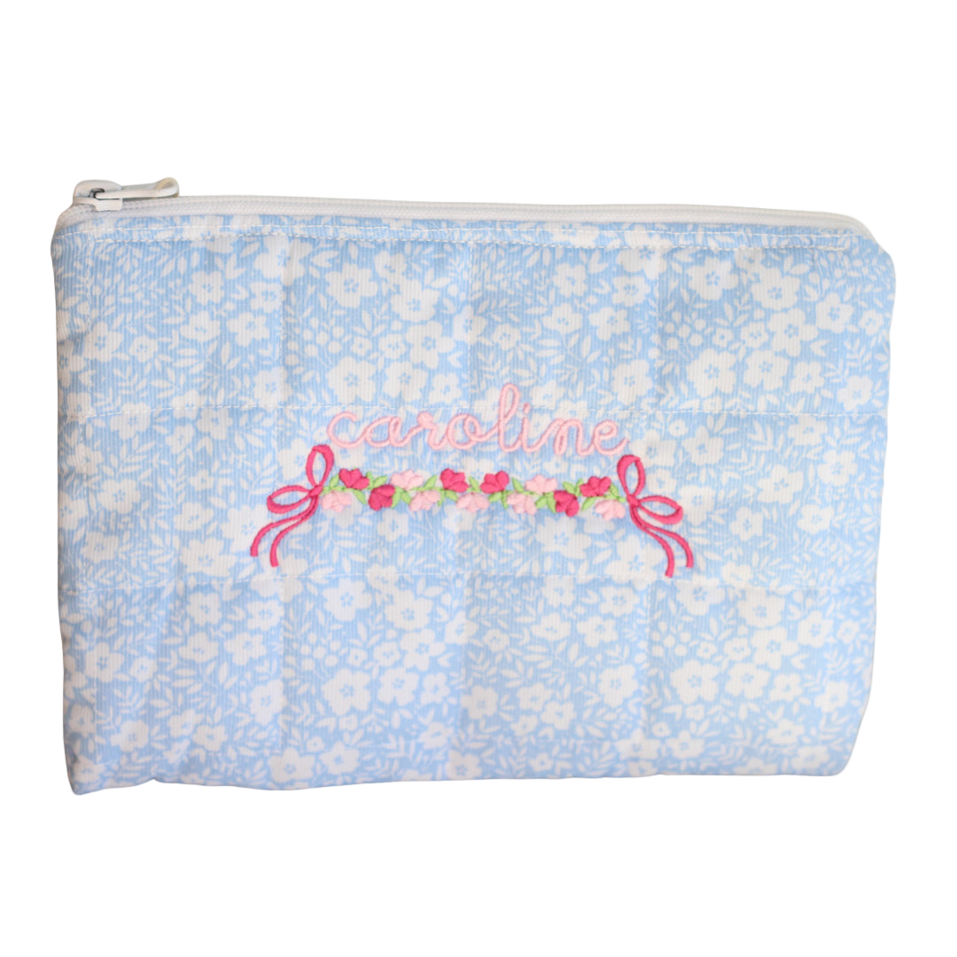 BLUE FLORAL SMALL ZIPPERED POUCH