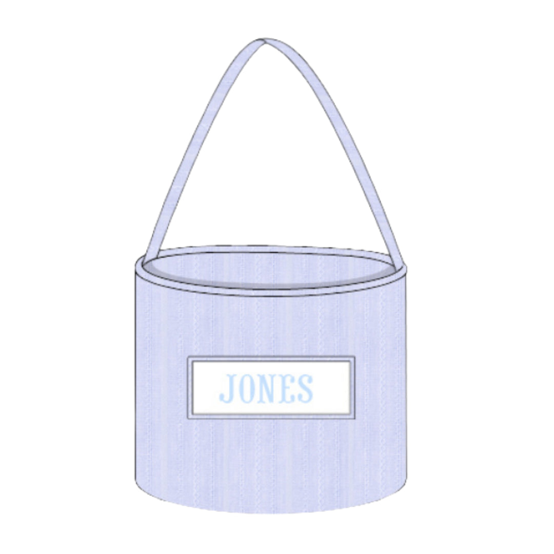 BLUE LINEN NAME SMOCKED BUCKET