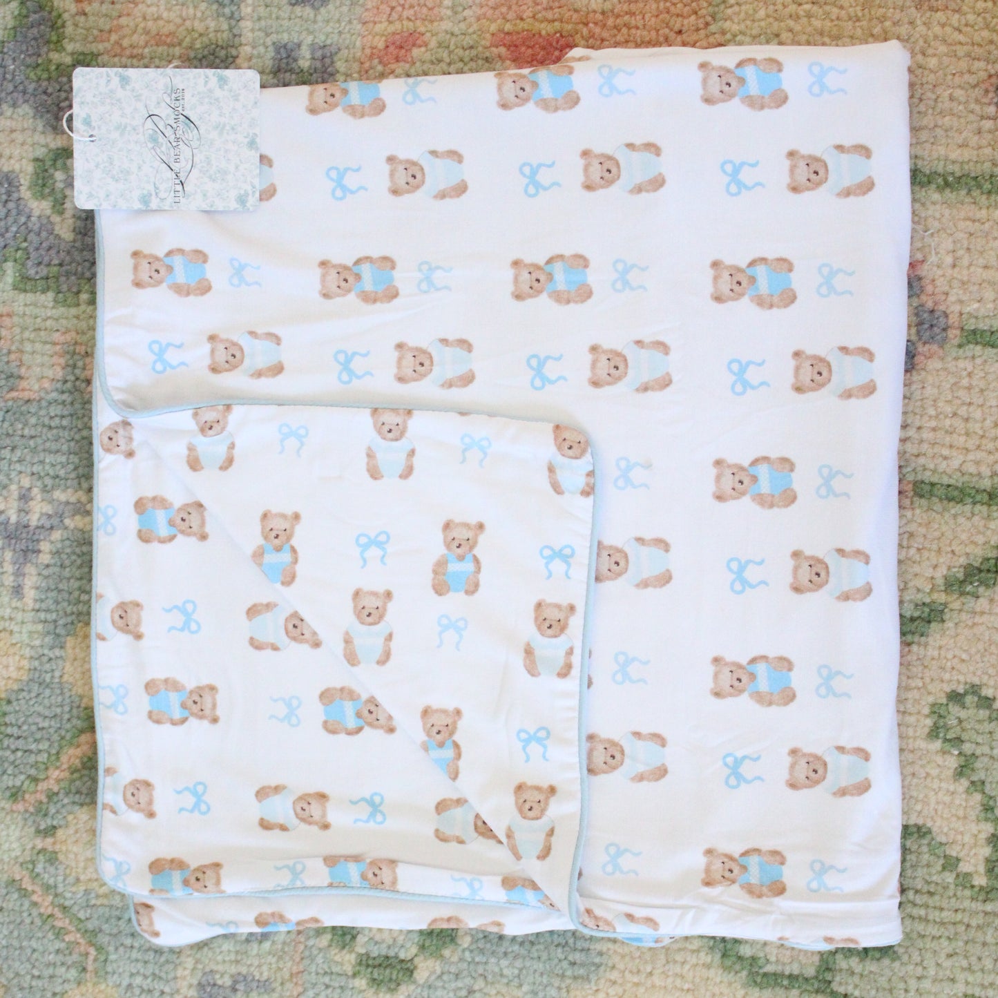 Blue Bears & Bows Bamboo Blanket
