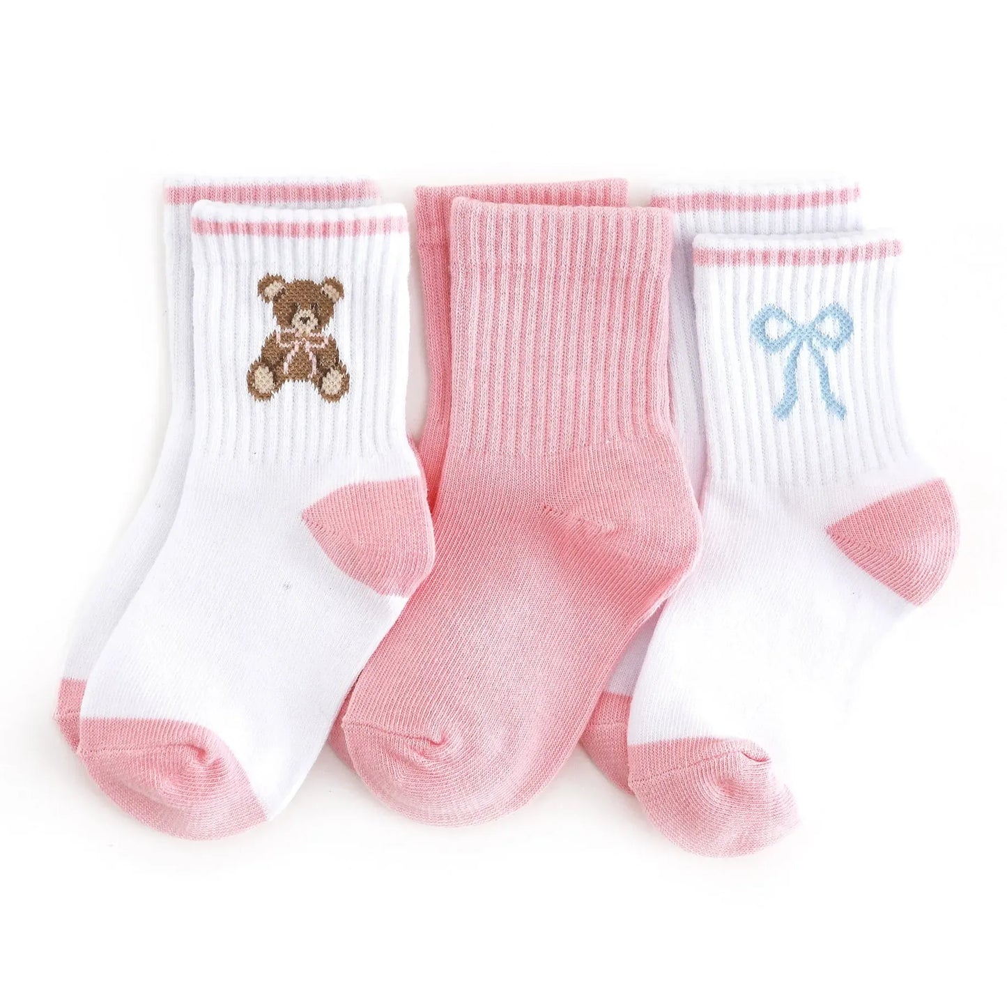 Girls Crew Socks 3-Pack - Teddy Bow