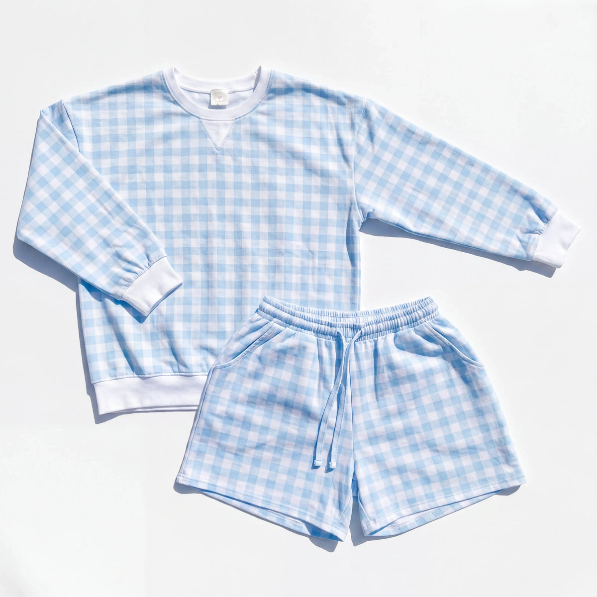 Blue Gingham Sweat Short Set