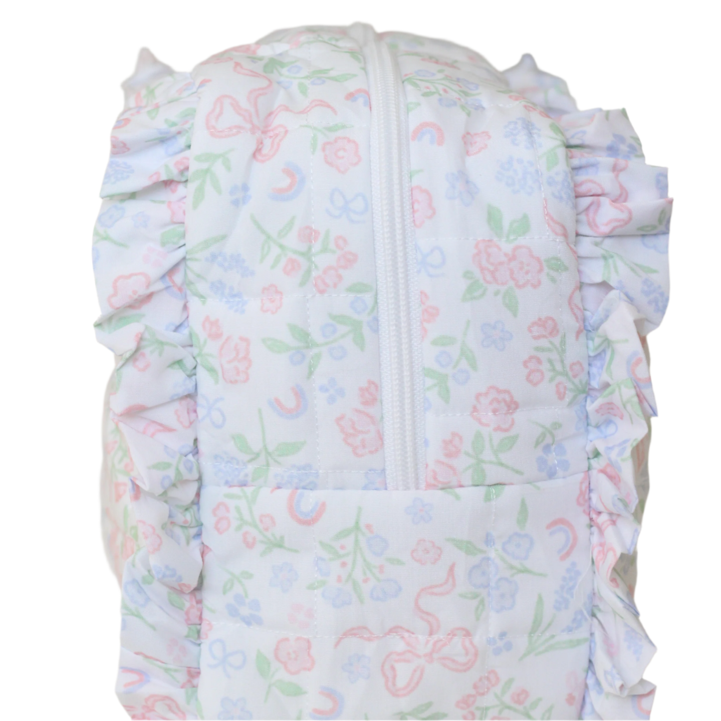 PASTEL FLORAL & BOWS LARGE RUFFLE ZIPPERED POUCH