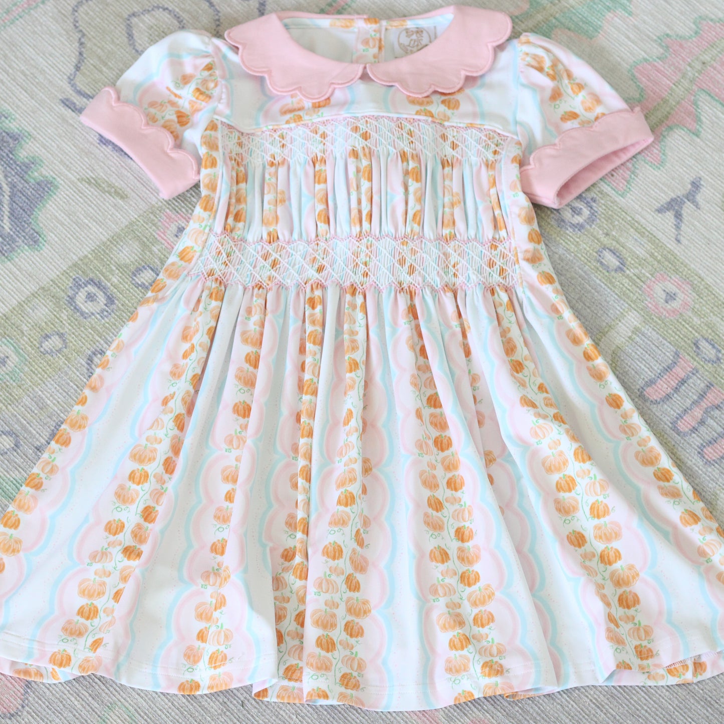 SMOCKED SCALLOPED PUMPKINS DRESS