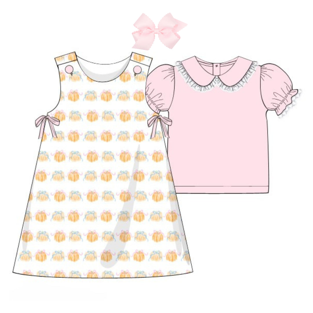 BOW PUMPKINS DRESS & PINK EYELET TOP