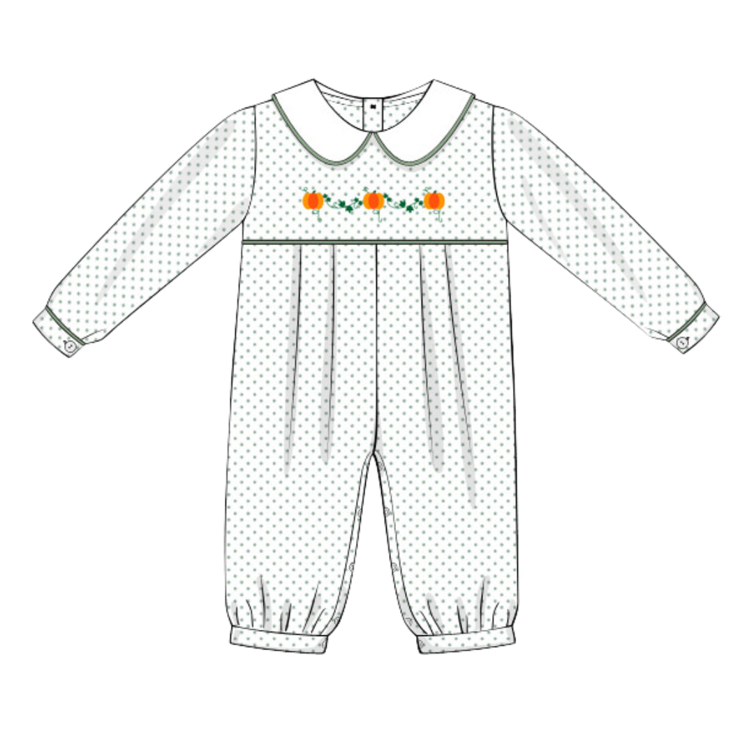 BOYS GREEN BITTY DOT PUMPKIN VINE ROMPER