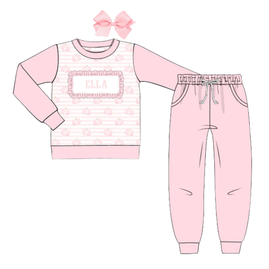 PINK PUMPKINS KNIT NAME SMOCK JOGGER SET