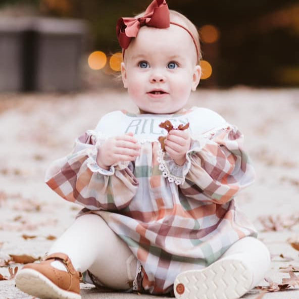 GIRLS FALL PLAID THANKFUL SMOCKED BUBBLE