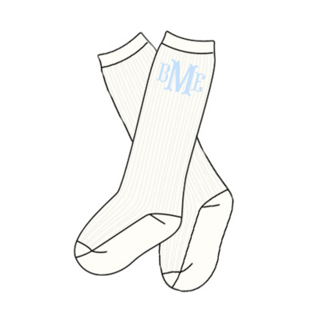 BLUE MONOGRAM KNEE SOCKS