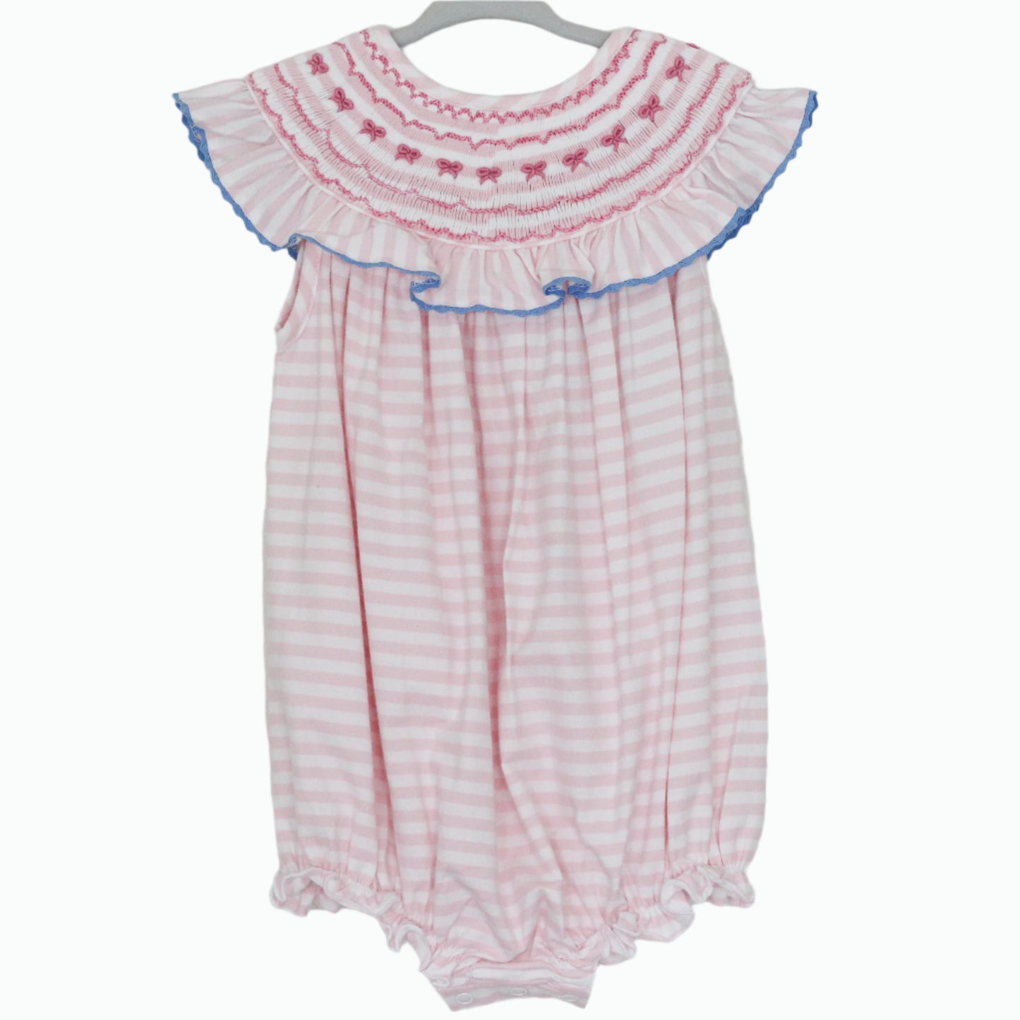 SMOCKED BOWS STRIPED KNIT BUBBLE