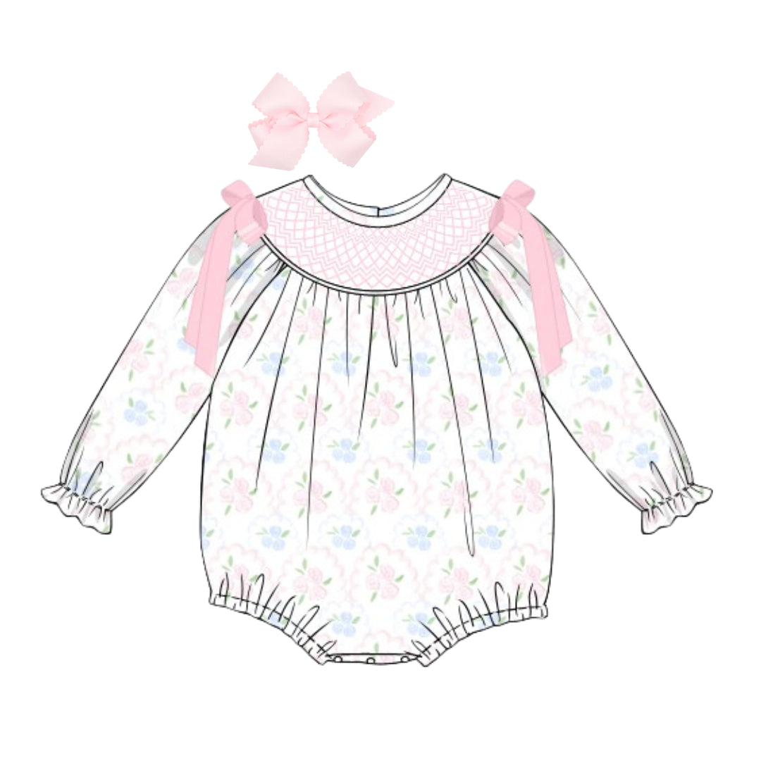 WATERCOLOR FLORAL GEOMETRIC SMOCKED BUBBLE