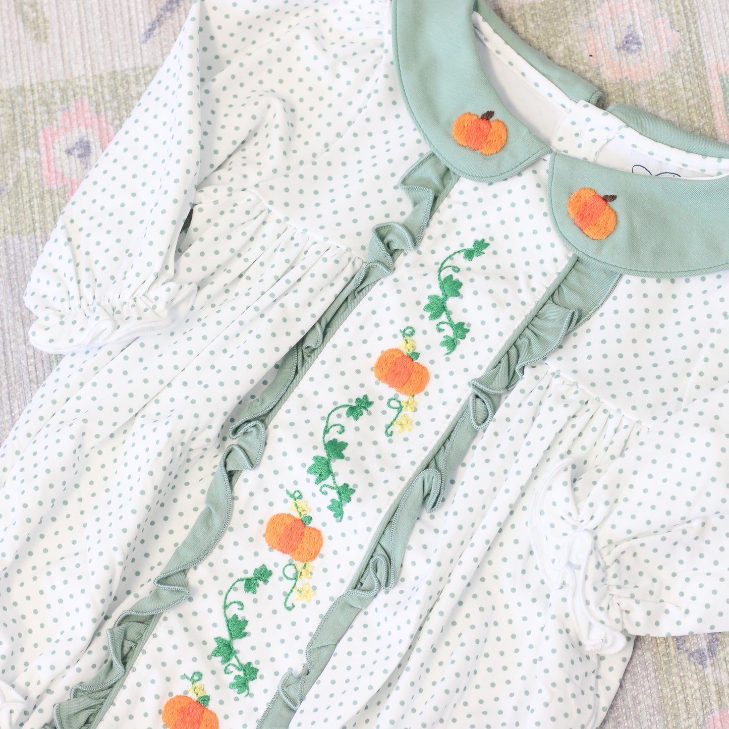 GIRLS GREEN BITTY DOT PUMPKIN VINE BUBBLE