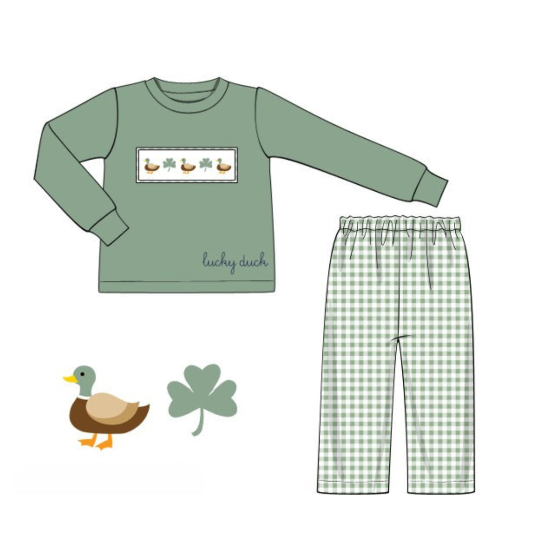 BOYS SMOCKED LUCKY DUCK PANT SET