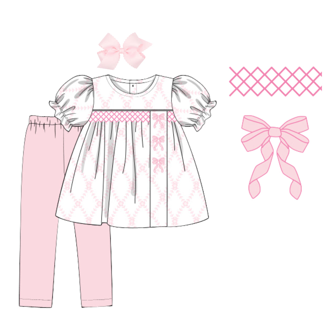 EMBROIDERED BOW TRELLIS LEGGING SET
