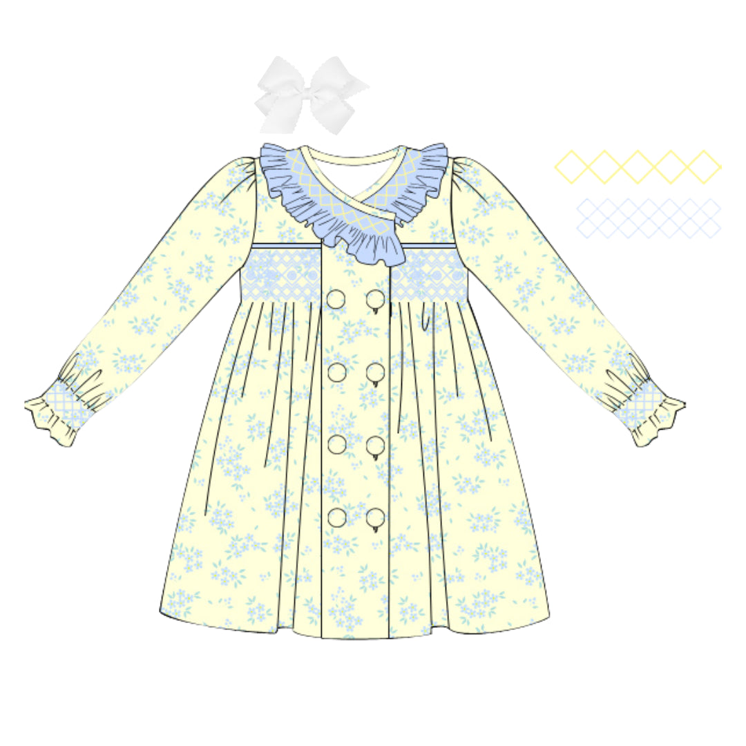 YELLOW FLORAL SMOCKED DRESS