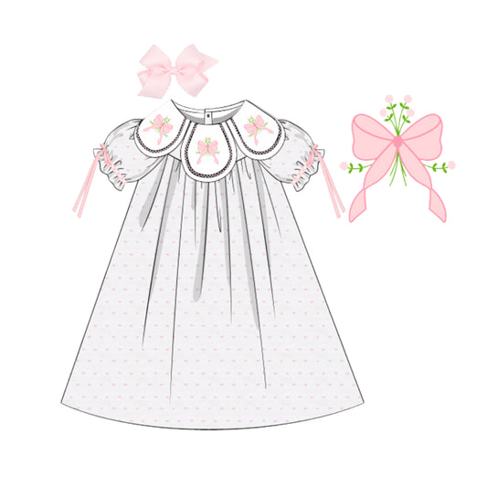SWISS DOT SHADOW EMBROIDERED BOW PETAL COLLAR DRESS