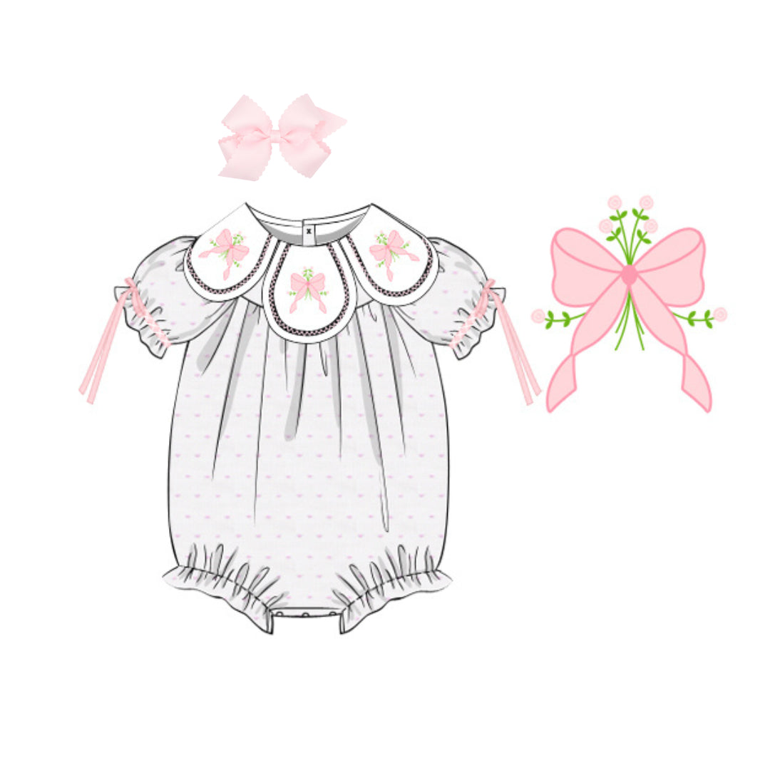 SWISS DOT SHADOW EMBROIDERED BOW PETAL COLLAR BUBBLE
