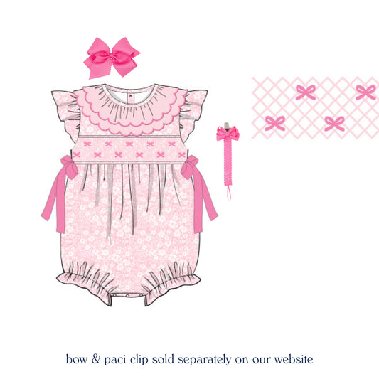 PINK FLORAL BOWS SMOCKED BUBBLE