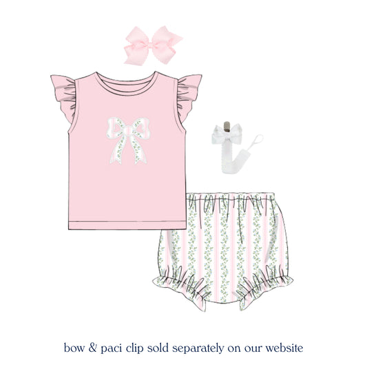 PINK VINES BOW APPLIQUE DIAPER SET