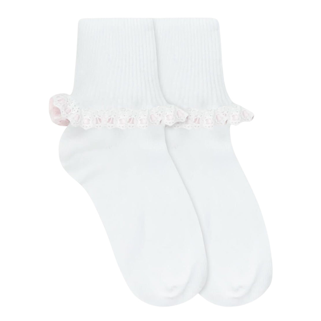 JEFFERIES SATIN & LACE TURN CUFF SOCKS