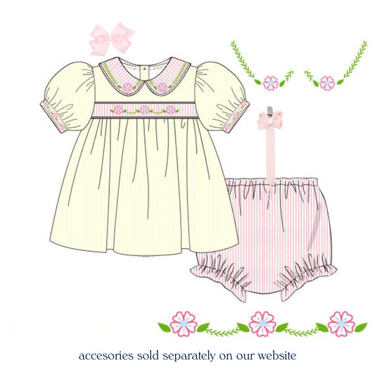 YELLOW PINSTRIPED FLORAL RIBBON DIAPER SET