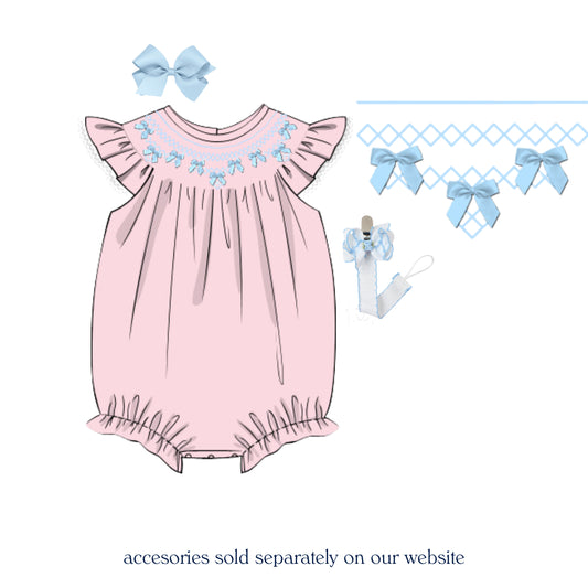 PINK & BLUE BOWS GEOMETRIC SMOCKED BUBBLE