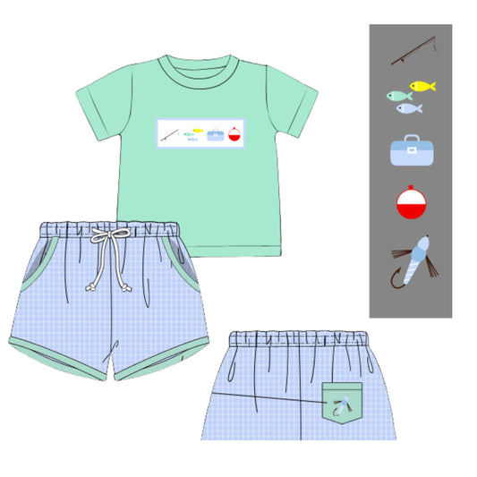 BOYS FISHING SMOCKED SHORT SET