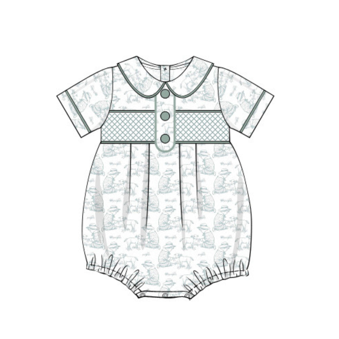 SAGE TOILE SMOCKED BUBBLE