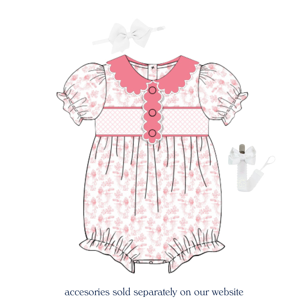 PINK TOILE SMOCKED BUBBLE