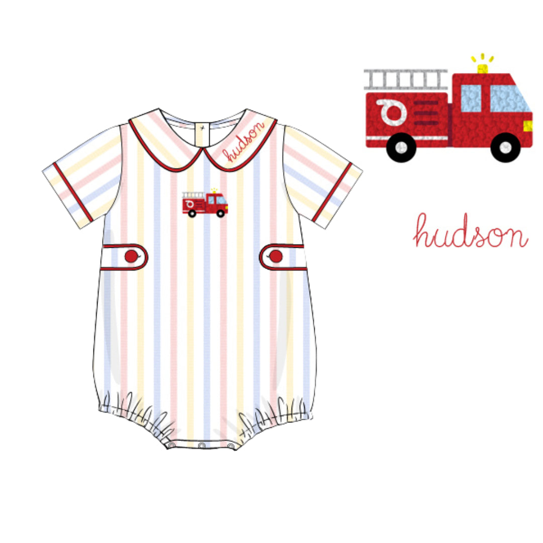 STRIPED FRENCH KNOT FIRETRUCK BUBBLE