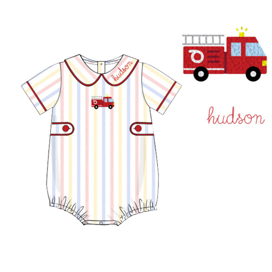 STRIPED FRENCH KNOT FIRETRUCK BUBBLE