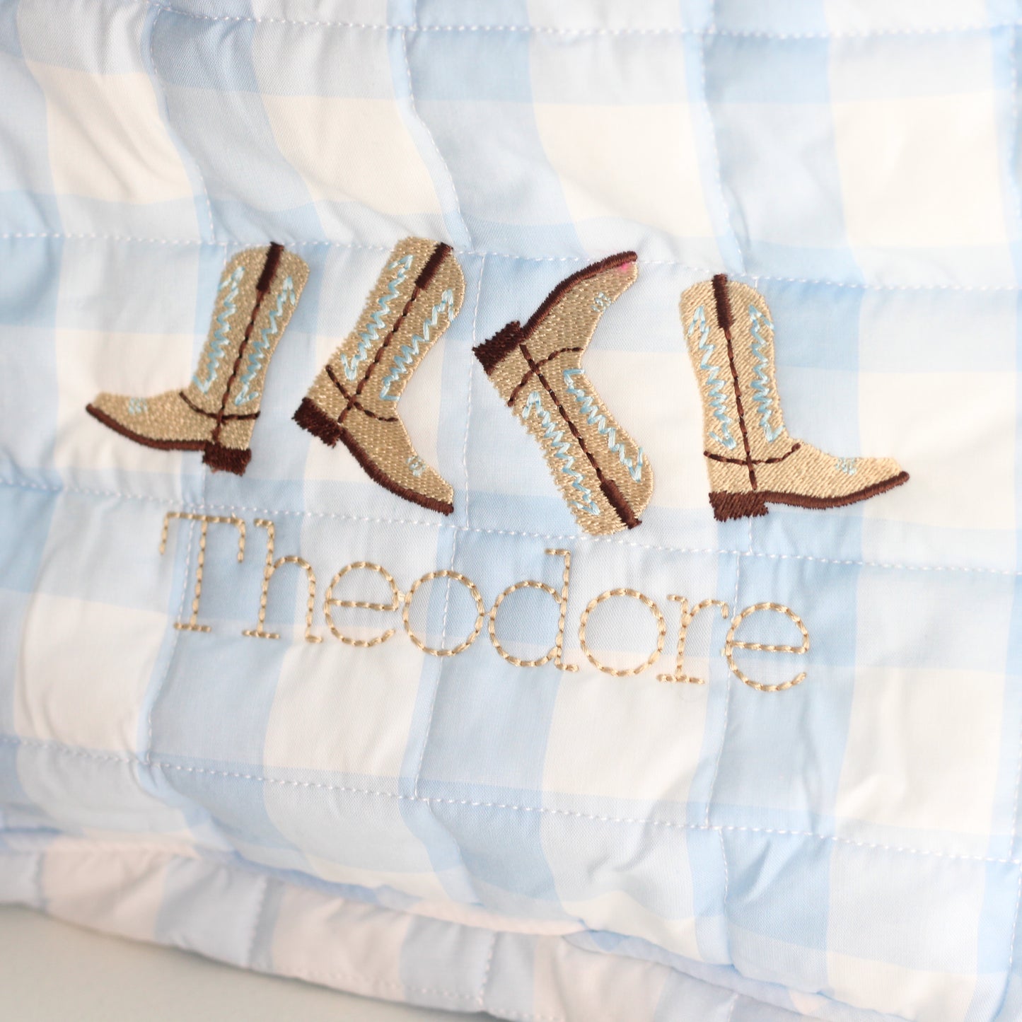 Blue Gingham Large Zippered Pouch