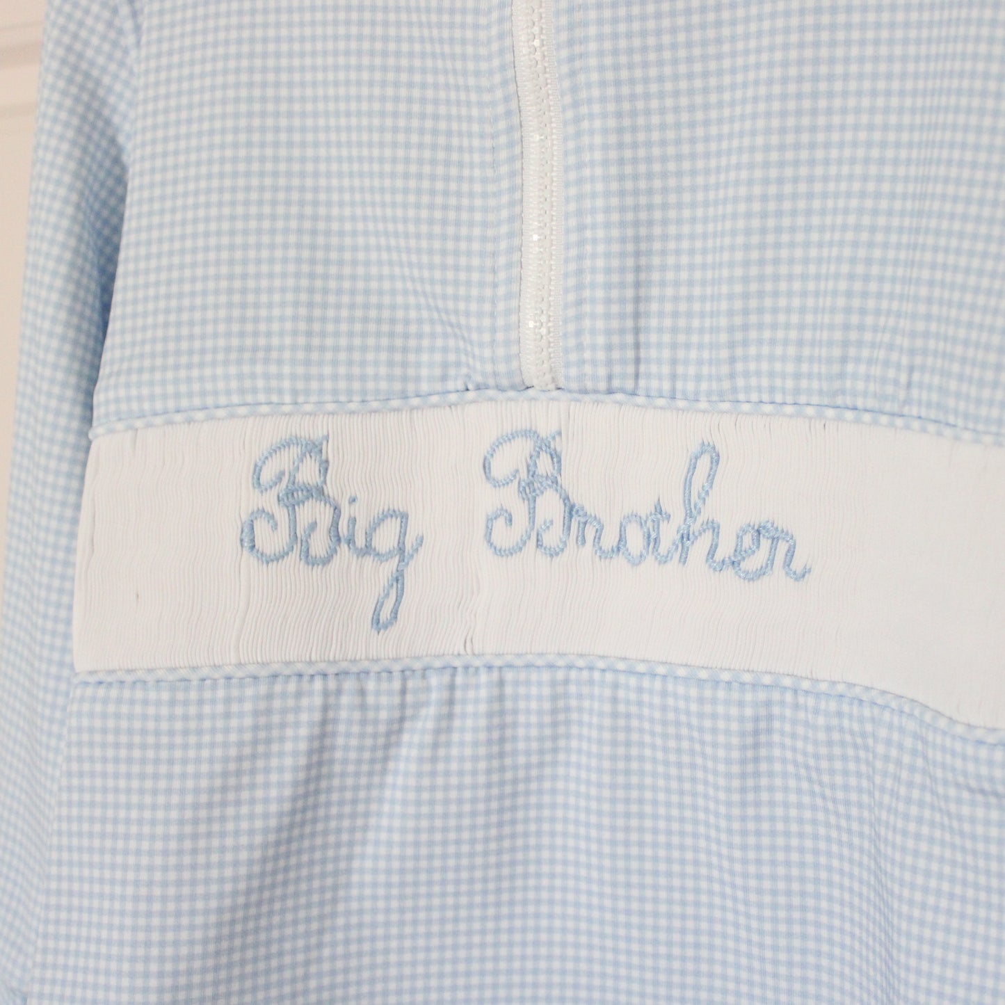Blue Gingham Big Brother Smocked 1/4 Zip Pullover