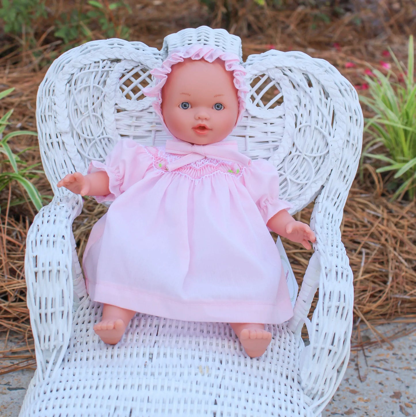 Rosalina Abby Blue Eye 10" Doll w/ Pink Roselle Smocked Doll Dress & Bonnet