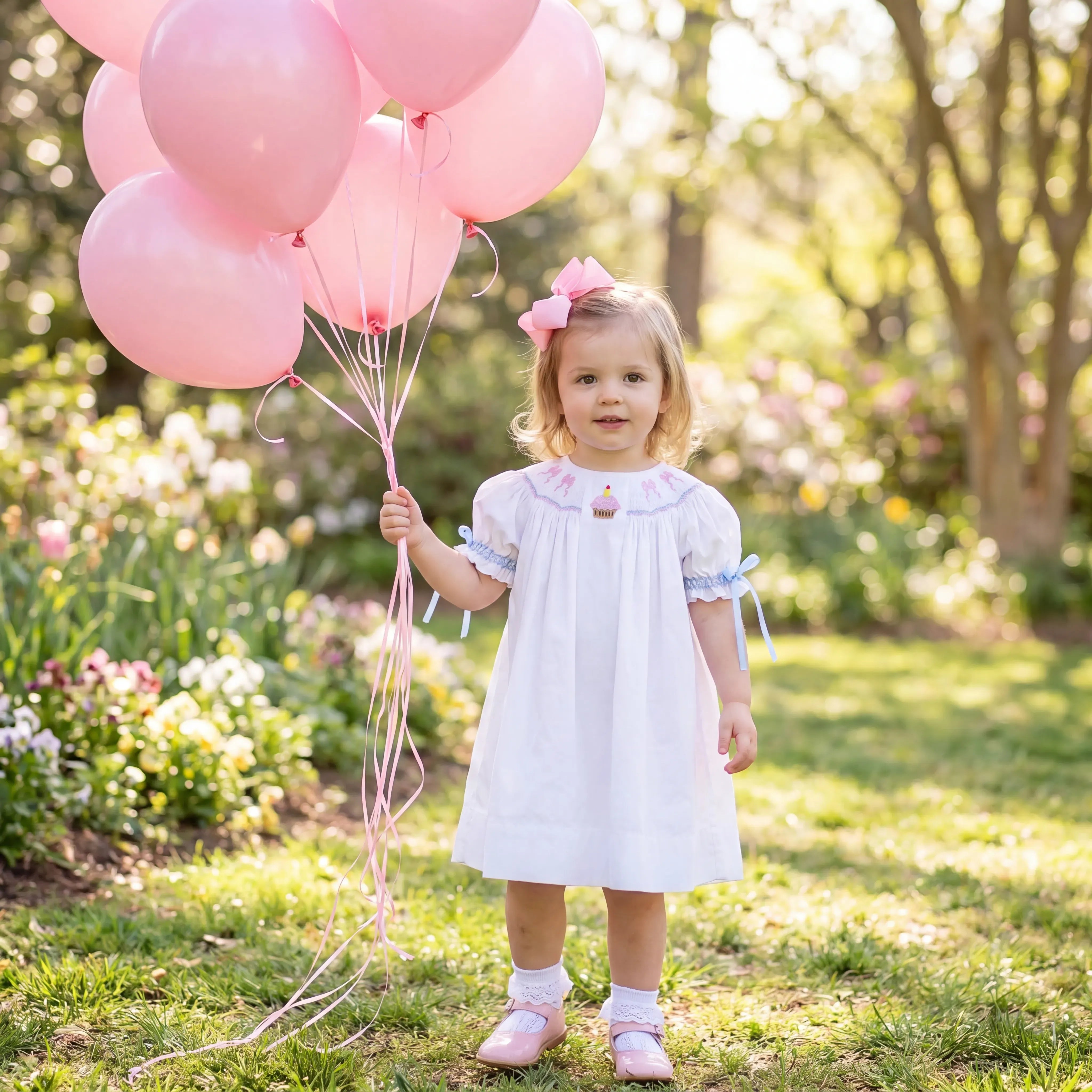 Birthday Bows Smocked Dress 4T
