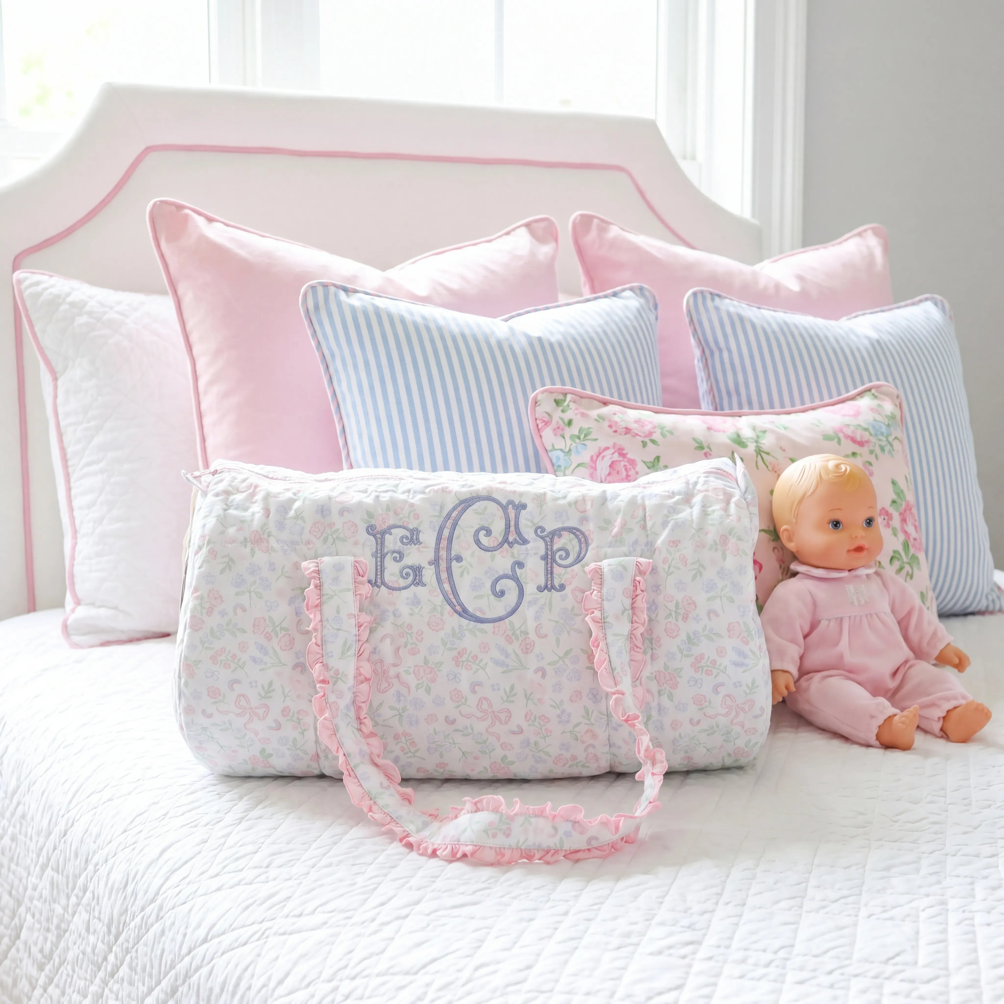 Pastel Floral & Bows Quilted Duffel – Little Bear Smocks