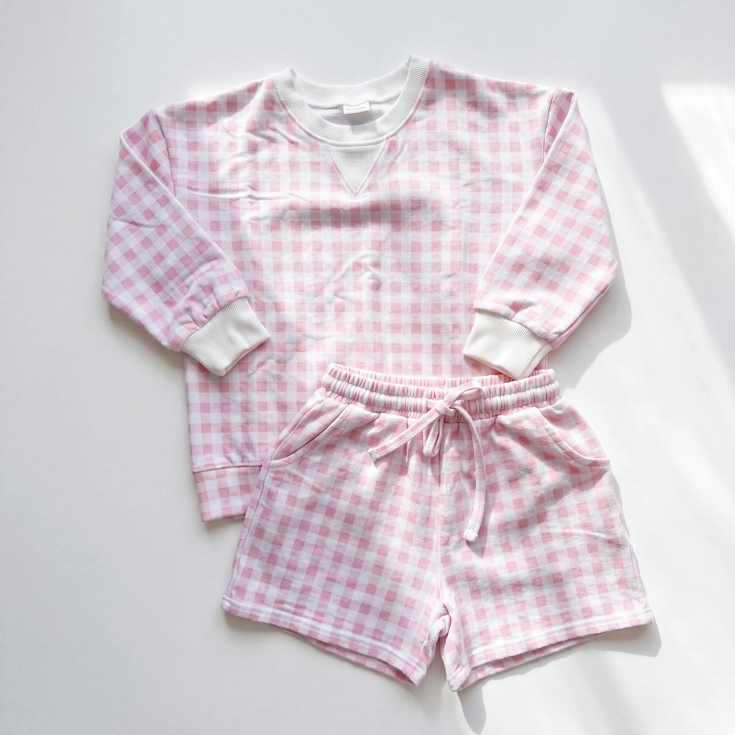 Pink Gingham Sweat Short Set