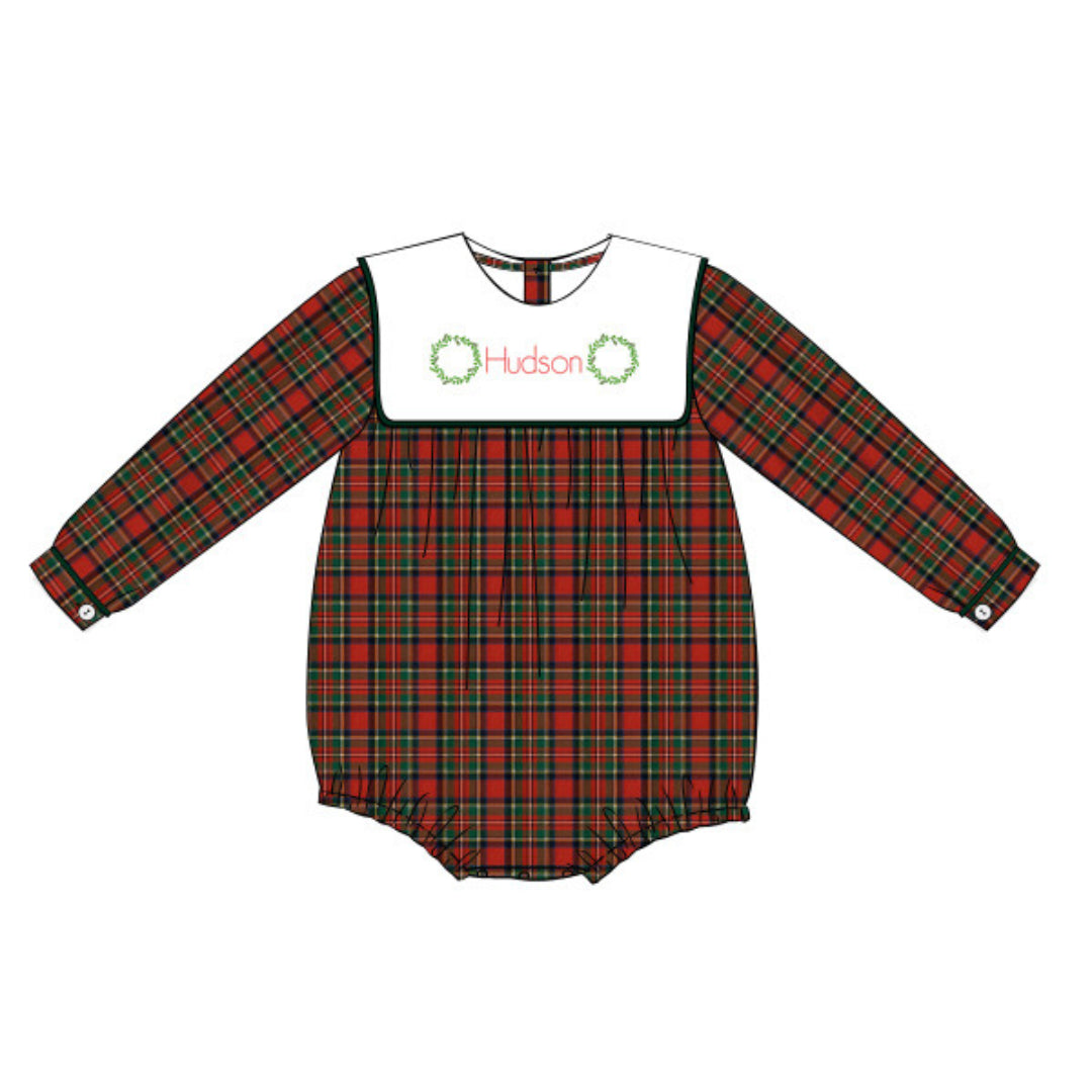 BOYS CLASSIC CHRISTMAS PLAID BIB COLLAR BUBBLE