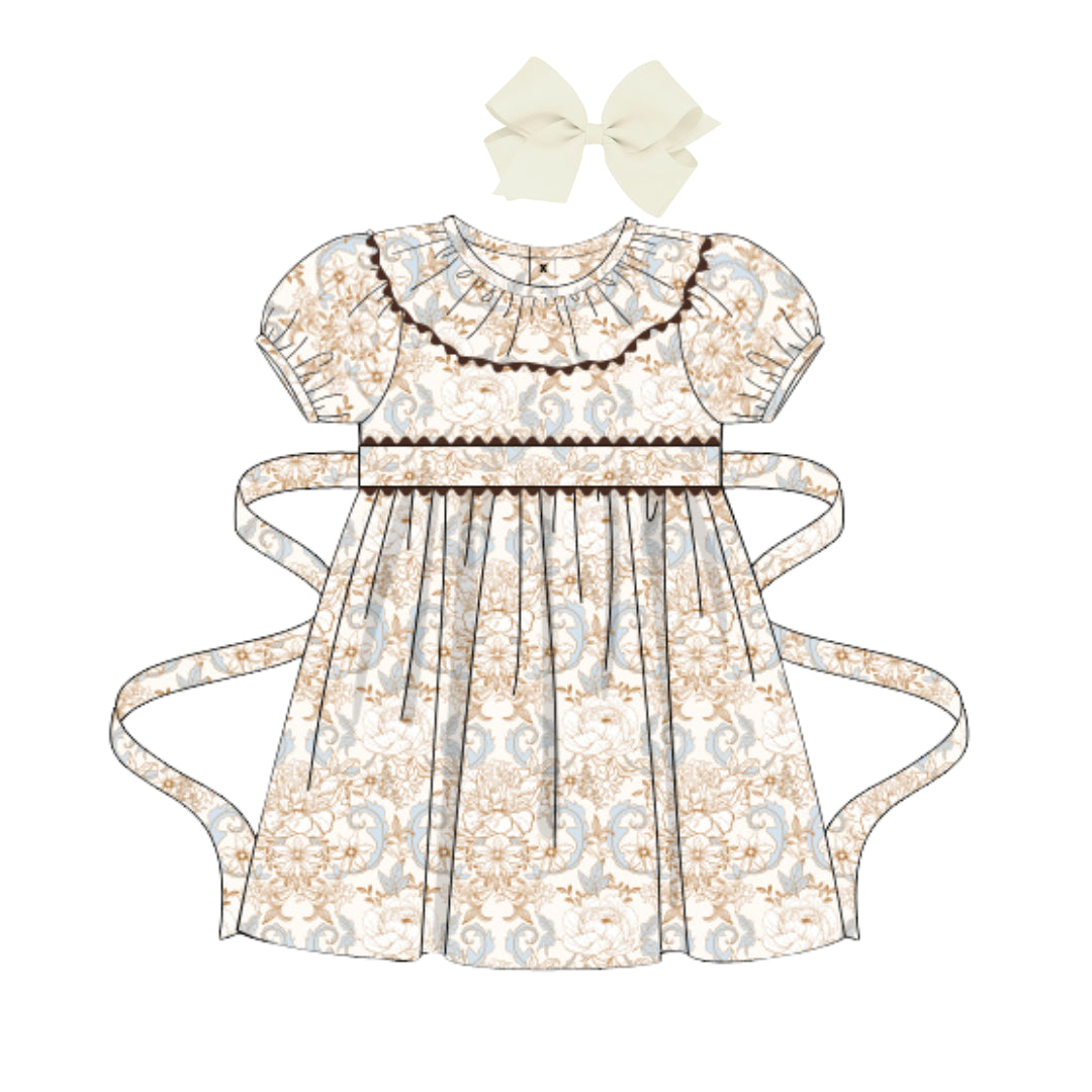 FALL DAMASK RUFFLE COLLAR DRESS