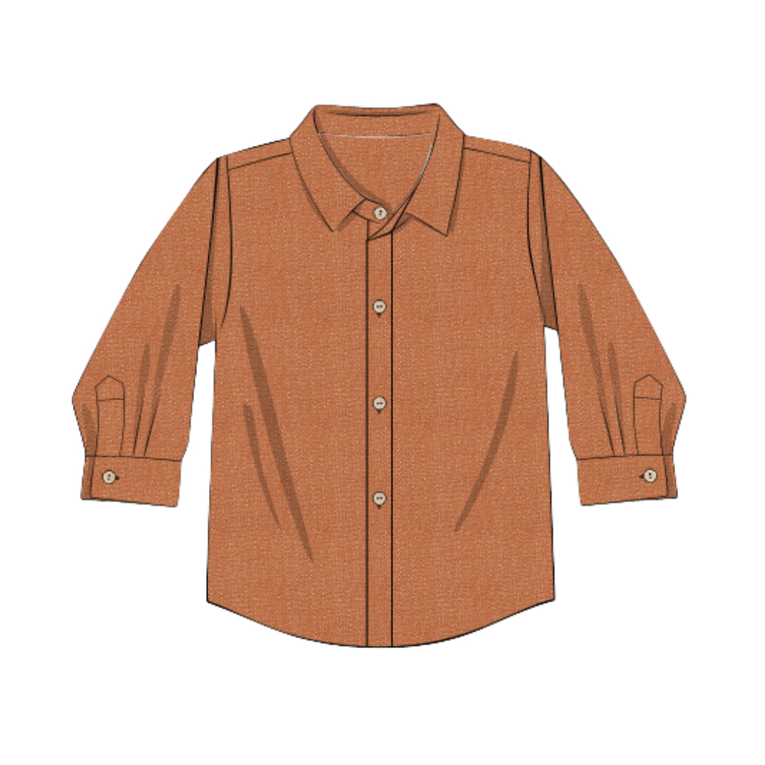 BOYS RUST LINEN BUTTON UP