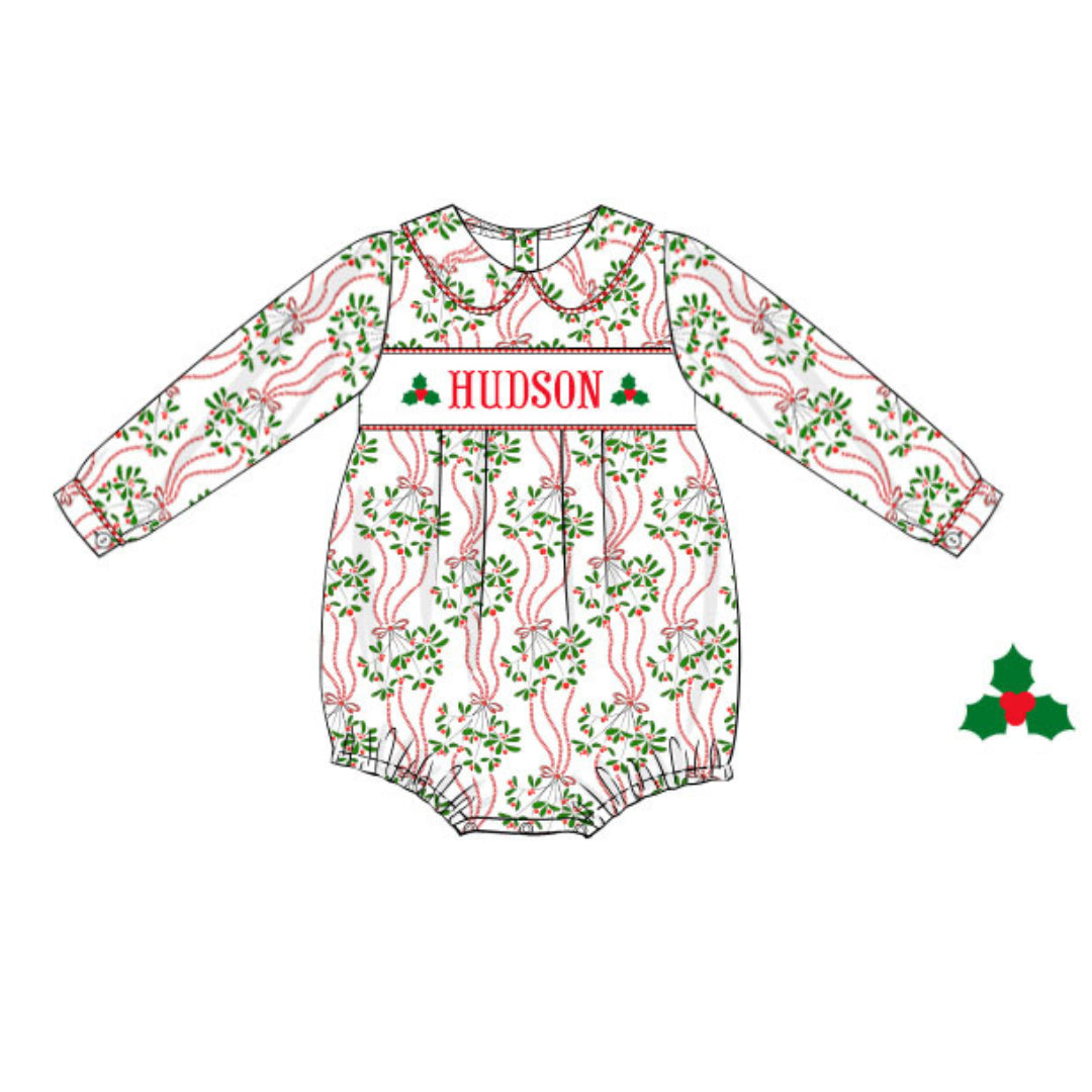 BOYS HOLLY NAME SMOCKED BUBBLE