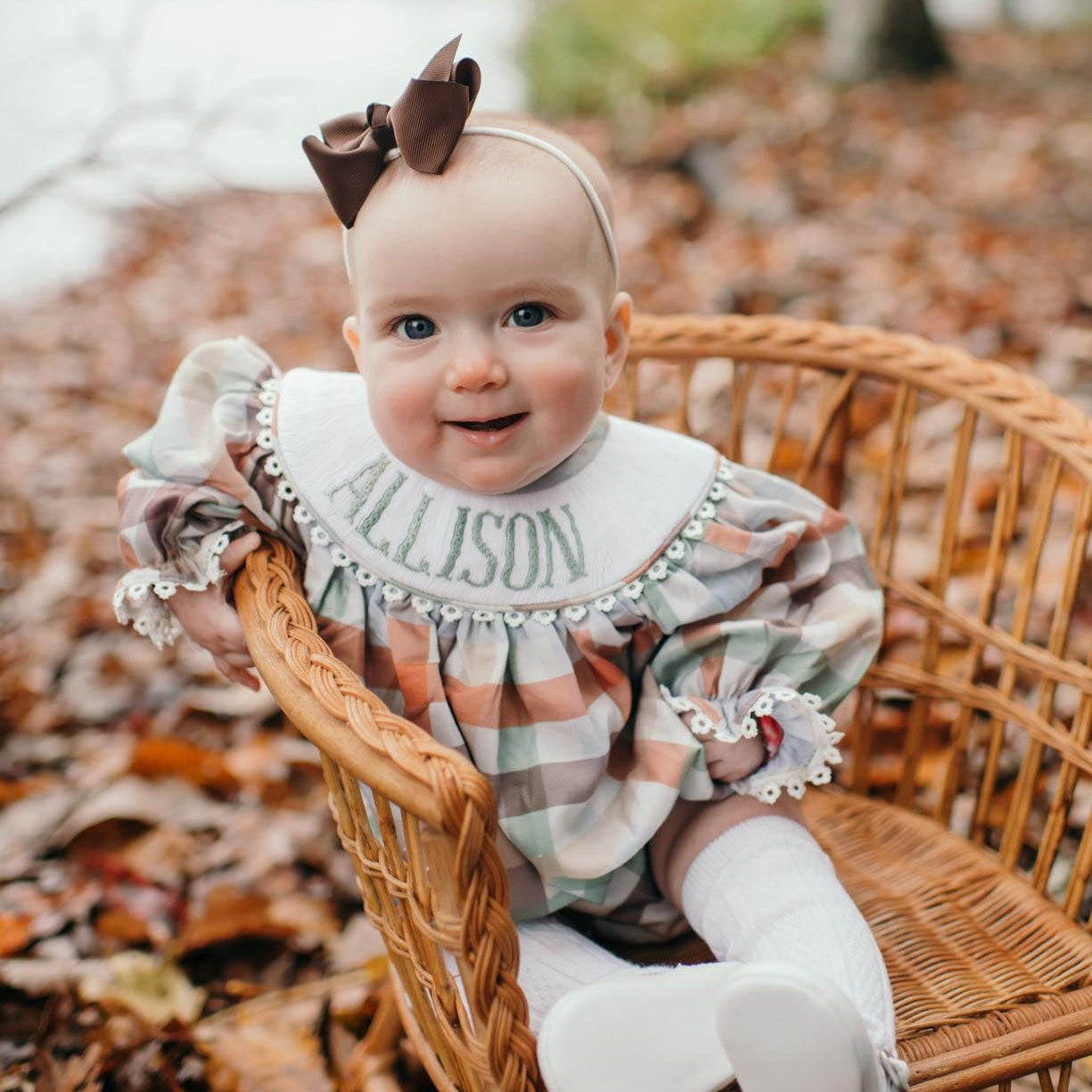 GIRLS FALL PLAID THANKFUL SMOCKED BUBBLE