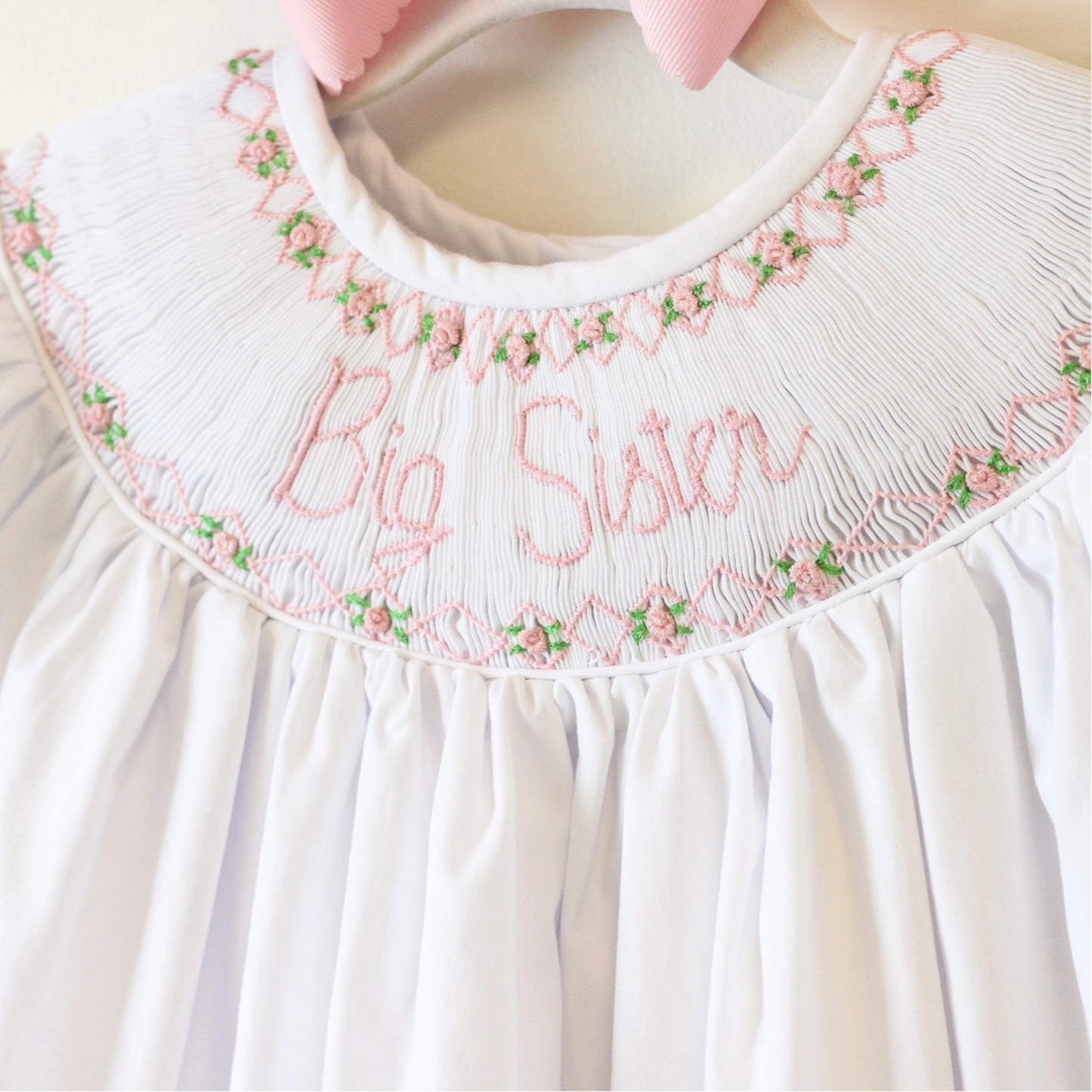 PINK BIG SISTER SMOCKED BISHOP DRESS