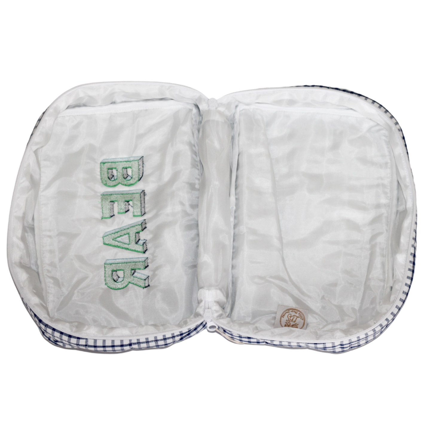 Navy Windowpane & Green Large Zippered Pouch