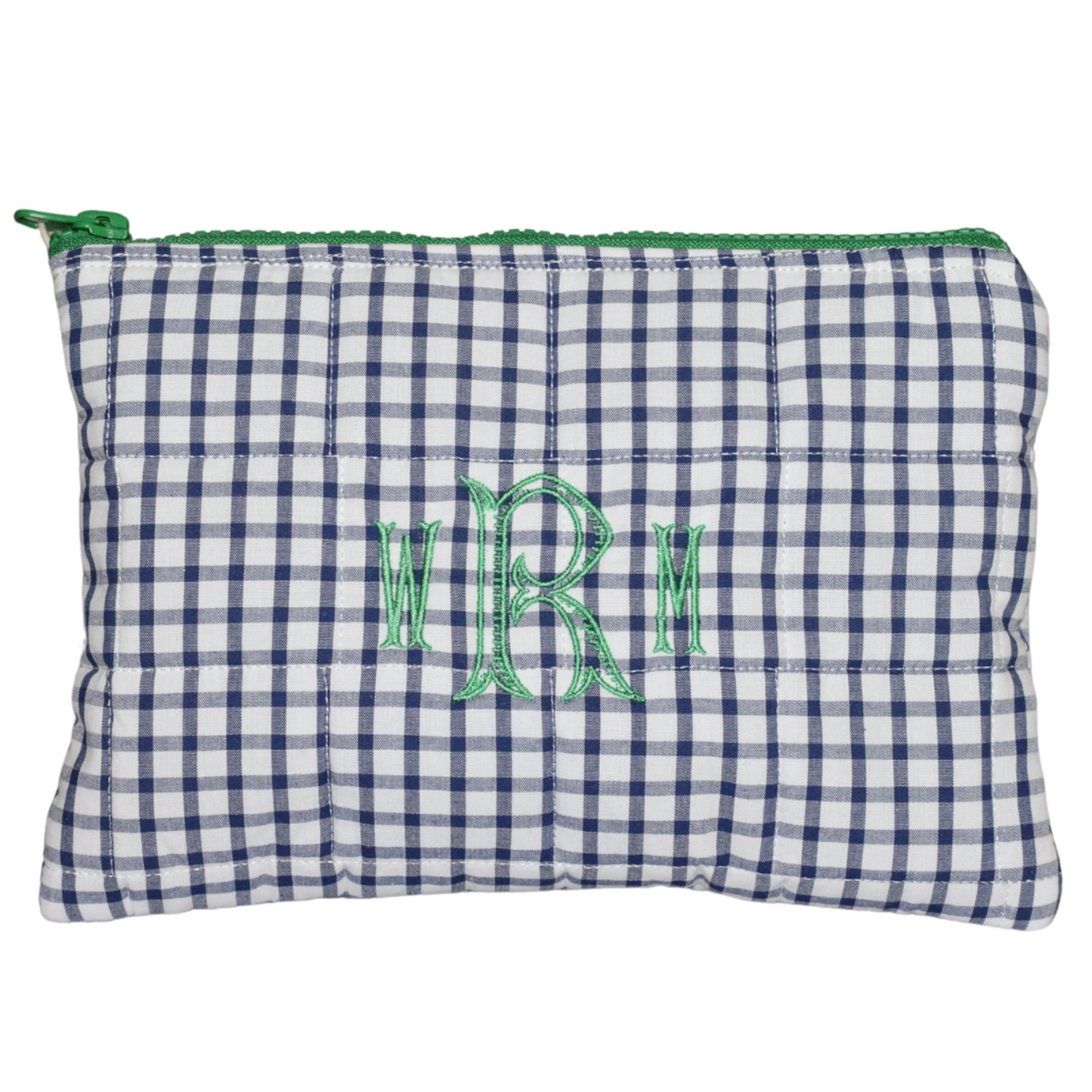 NAVY WINDOWPANE & GREEN SMALL ZIPPERED POUCH