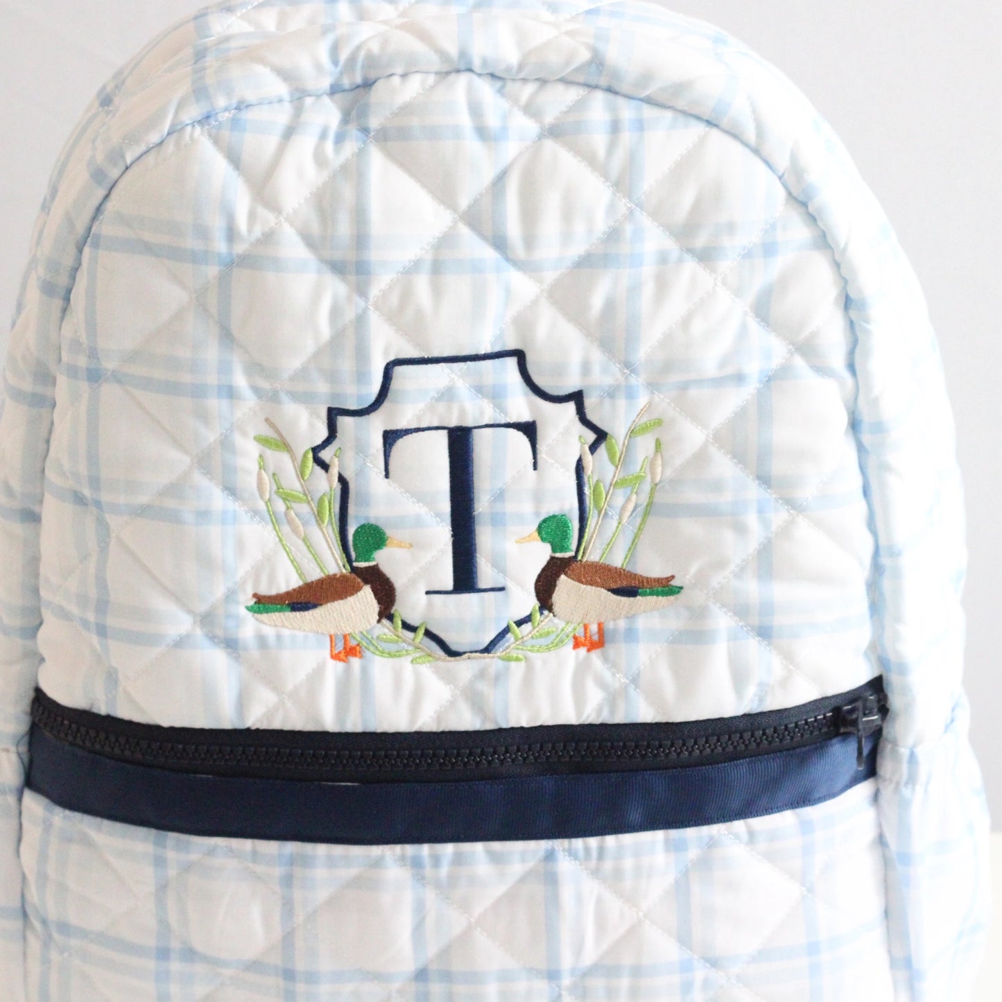 Blue Plaid & Navy Quilted Backpack